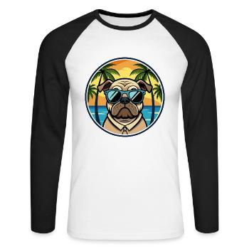 Mops Hund Rasse Cartoon Sonnenbrille Strand - Unisex Baseballshirt langarm - Weiß/Schwarz - Vorne - Nik (191cm)