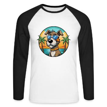 Istrischer Drahthaarhund Hunderasse Cartoon Beach - Unisex Baseballshirt langarm - Weiß/Schwarz - Vorne - Nik (191cm)