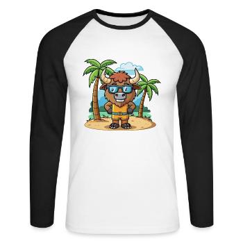 Bison Lustige Cartoon Sommer Strand Sonnenbrille - Unisex Baseballshirt langarm - Weiß/Schwarz - Vorne - Nik (191cm)
