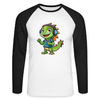 Leguan Lustige Zeichentrickfigur Kopfhörer Musik - Unisex Baseballshirt langarm - Weiß/Schwarz - Vorne - Nik (191cm)