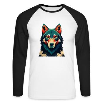 Wolf Cartoon Figur Buntes Haustier Tier - Unisex Baseballshirt langarm - Weiß/Schwarz - Vorne - Nik (191cm)