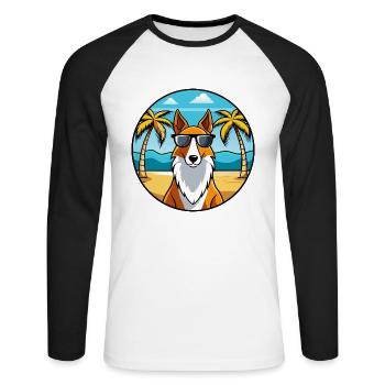 Smooth Collie Hunderasse Cartoon Sonnenbrille Strand - Unisex Baseballshirt langarm - Weiß/Schwarz - Vorne - Nik (191cm)
