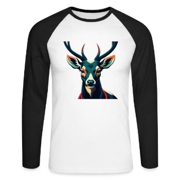 Hirsch Zeichentrickfigur Buntes Haustier Tier - Unisex Baseballshirt langarm - Weiß/Schwarz - Vorne - Nik (191cm)