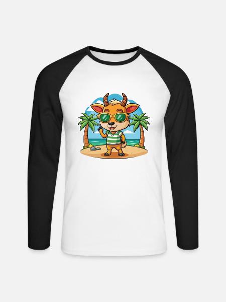 Antelope Funny Cartoon Summer Beach Sunglasses - Unisex Long Sleeve Baseball T-Shirt - white/black