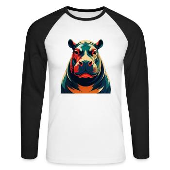 Nilpferd Cartoon Figur Buntes Haustier Tier - Unisex Baseballshirt langarm - Weiß/Schwarz - Vorne - Nik (191cm)