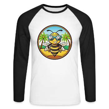 Biene Lustige Cartoon Sommer Strand Sonnenbrille Aufkleber - Unisex Baseballshirt langarm - Weiß/Schwarz - Vorne - Nik (191cm)