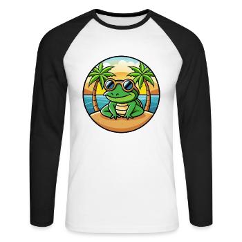 Frosch Lustige Cartoon Sommer Strand Sonnenbrille Aufkleber - Unisex Baseballshirt langarm - Weiß/Schwarz - Vorne - Nik (191cm)
