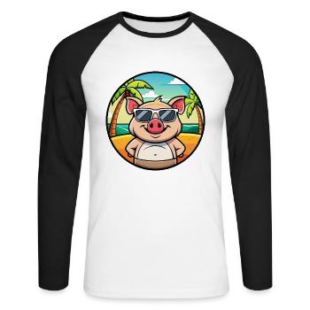 Cochon Drôle Dessin Animé Plage D’été Lunettes De Soleil Autocollant - T-shirt baseball manches longues Homme - blanc/noir - Devant - Nik (191cm)