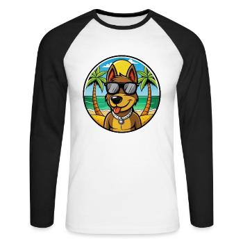 Deutscher Jagdterrier Hunderasse Cartoon Beach - Unisex Baseballshirt langarm - Weiß/Schwarz - Vorne - Nik (191cm)