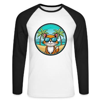 Hantilly Tiffany Katzenrasse Cartoon Sonnenbrille Strand - Unisex Baseballshirt langarm - Weiß/Schwarz - Vorne - Nik (191cm)