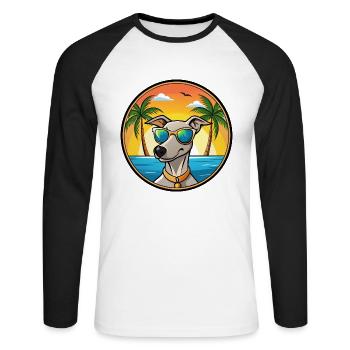 Lurcher Hunderasse Cartoon Sonnenbrille Strand - Unisex Baseballshirt langarm - Weiß/Schwarz - Vorne - Nik (191cm)