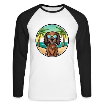 Chien d’arrêt allemand à poil long race dessin animé plage - T-shirt baseball manches longues Homme - blanc/noir - Devant - Nik (191cm)