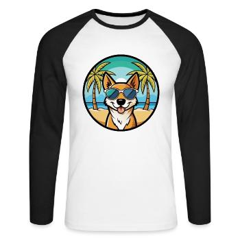 Perro De Presa Mallorquinische Hunderasse Cartoon Beach - Unisex Baseballshirt langarm - Weiß/Schwarz - Vorne - Nik (191cm)