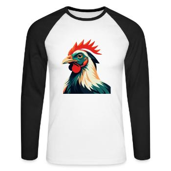 Chicken Cartoon Character Colorful Pet Animal - Unisex Long Sleeve Baseball T-Shirt - white/black - Front - Nik (191cm)