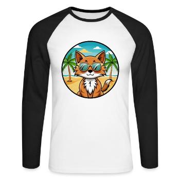 Somali Katzenrasse Cartoon Kawaii Sonnenbrille Strand - Unisex Baseballshirt langarm - Weiß/Schwarz - Vorne - Nik (191cm)