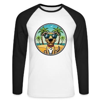 Plott Hound Hund Rasse Cartoon Sonnenbrille Strand - Unisex Baseballshirt langarm - Weiß/Schwarz - Vorne - Nik (191cm)