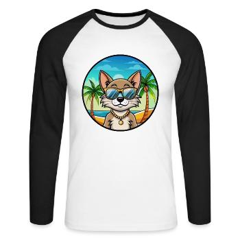 Brasilianisch Kurzhaar Katzenrasse Cartoon Sonnenbrille - Unisex Baseballshirt langarm - Weiß/Schwarz - Vorne - Nik (191cm)