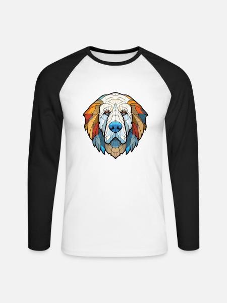 Pyrenäen-Mastiff-Hunderasse Aquarell-Illustration - Unisex Baseballshirt langarm - Weiß/Schwarz