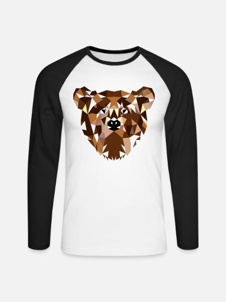 Neugieriger Grizzlybär Waldpfad - Unisex Baseballshirt langarm - Weiß/Schwarz
