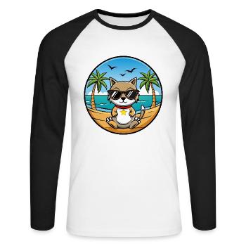Zypern Katzenrasse Cartoon Sonnenbrille Strand - Unisex Baseballshirt langarm - Weiß/Schwarz - Vorne - Nik (191cm)