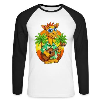 Drôle Camel Dessin animé Plage d’été Lunettes de soleil Guitare - T-shirt baseball manches longues Homme - blanc/noir - Devant - Nik (191cm)