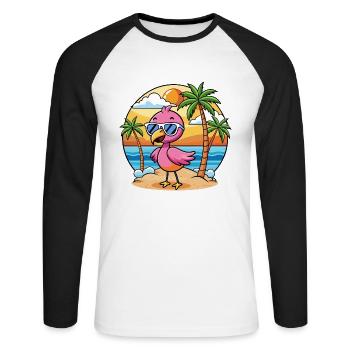 Flamingo Funny Cartoon Summer Beach Sunglasses - Unisex Long Sleeve Baseball T-Shirt - white/black - Front - Nik (191cm)
