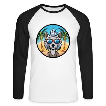 Chinese Crested Dog Breed Cartoon Sunglasses Beach - Unisex Long Sleeve Baseball T-Shirt - white/black - Front - Nik (191cm)