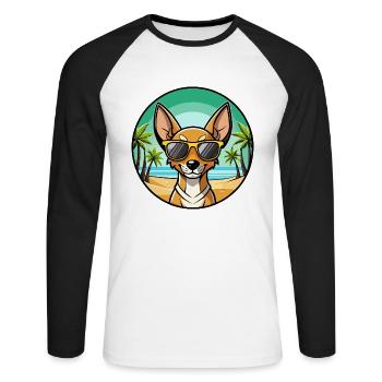 Cirneco Dell Etna Hunderasse Cartoon Sonnenbrille Strand - Unisex Baseballshirt langarm - Weiß/Schwarz - Vorne - Nik (191cm)