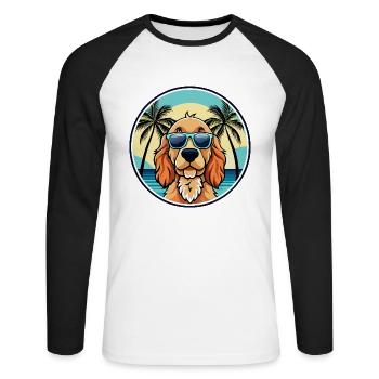Englischer Cocker Spaniel Hunderasse Cartoon Beach - Unisex Baseballshirt langarm - Weiß/Schwarz - Vorne - Nik (191cm)