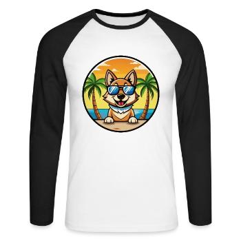 Tschechoslowakische Vlcak Hunderasse Cartoon Sonnenbrille - Unisex Baseballshirt langarm - Weiß/Schwarz - Vorne - Nik (191cm)