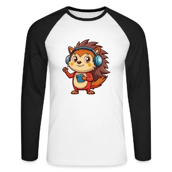 hérisson drôle de personnage de dessin animé musique de casque - T-shirt baseball manches longues Homme - blanc/noir - Devant - Nik (191cm)
