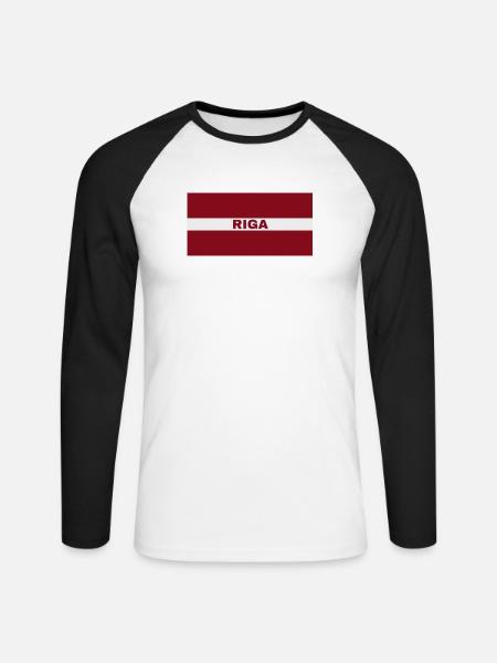Riga en drapeau letton - T-shirt baseball manches longues Homme - blanc/noir