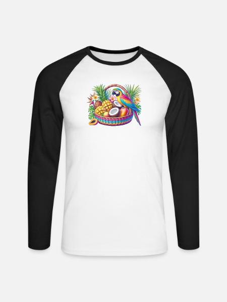 Obstkorb mit Papagei - Unisex Baseballshirt langarm - Weiß/Schwarz