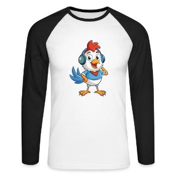 Huhn Lustige Cartoon Figur Kopfhörer Musik - Unisex Baseballshirt langarm - Weiß/Schwarz - Vorne - Nik (191cm)