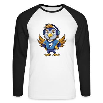 Falke Lustige Zeichentrickfigur Kopfhörer Musik - Unisex Baseballshirt langarm - Weiß/Schwarz - Vorne - Nik (191cm)