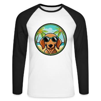 Dackel Hunderasse Cartoon Sonnenbrille Strand - Unisex Baseballshirt langarm - Weiß/Schwarz - Vorne - Nik (191cm)