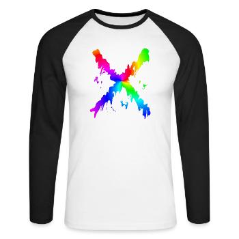 X Desing regenbogen - Unisex Baseballshirt langarm - Weiß/Schwarz - Vorne - Nik (191cm)
