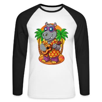 Lustige Nilpferd Cartoon Sommer Strand Sonnenbrille Gitarre - Unisex Baseballshirt langarm - Weiß/Schwarz - Vorne - Nik (191cm)