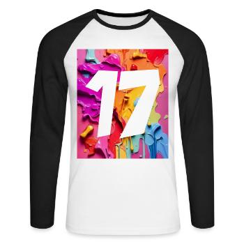 NR. 17 NUMMER 17 BUNT 17. GEBURTSTAG - Unisex Baseballshirt langarm - Weiß/Schwarz - Vorne - Nik (191cm)