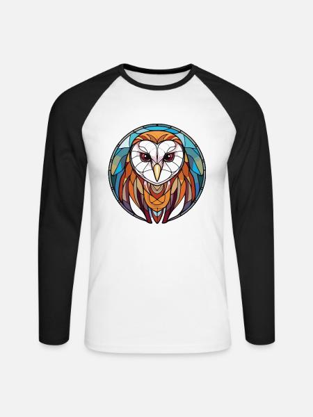 Schleiereule Bunte Aquarell-Tierillustration - Unisex Baseballshirt langarm - Weiß/Schwarz