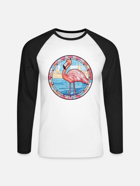 Flamingo Bunte Aquarell-Tierillustration - Unisex Baseballshirt langarm - Weiß/Schwarz