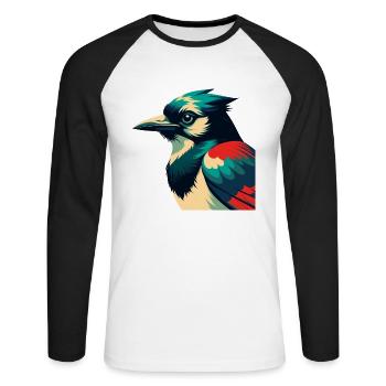 Blauhäher Cartoon Figur Buntes Haustier Tier - Unisex Baseballshirt langarm - Weiß/Schwarz - Vorne - Nik (191cm)