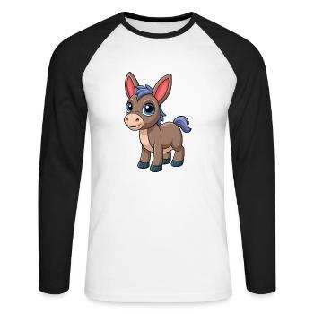 Esel Niedliche Maskottchen Zeichentrickfigur Kawaii - Unisex Baseballshirt langarm - Weiß/Schwarz - Vorne - Nik (191cm)