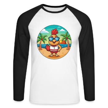 Rooster Funny Cartoon Summer Beach Sunglasses - Unisex Long Sleeve Baseball T-Shirt - white/black - Front - Nik (191cm)
