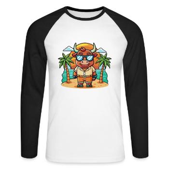 Bull Funny Cartoon Summer Beach Sunglasses - Unisex Long Sleeve Baseball T-Shirt - white/black - Front - Nik (191cm)