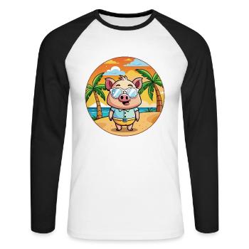 Cochon Drôle Dessin Animé Plage De Plage Lunettes - T-shirt baseball manches longues Homme - blanc/noir - Devant - Nik (191cm)