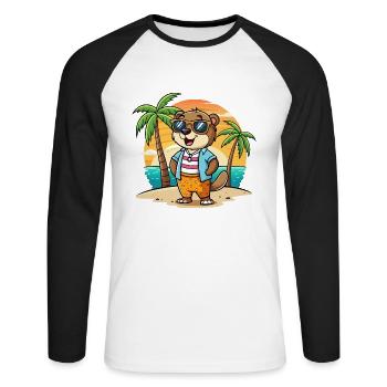 Otter Lustige Cartoon Sommer Strand Sonnenbrille - Unisex Baseballshirt langarm - Weiß/Schwarz - Vorne - Nik (191cm)