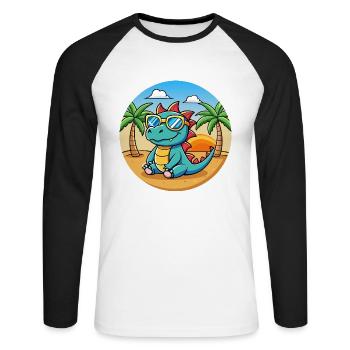 Dragon Funny Cartoon Lunettes de soleil de plage d’été - T-shirt baseball manches longues Homme - blanc/noir - Devant - Nik (191cm)