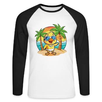 Duck Funny Cartoon Summer Beach Sunglasses - Unisex Long Sleeve Baseball T-Shirt - white/black - Front - Nik (191cm)