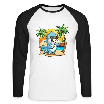 Dolphin Funny Cartoon Summer Beach Sunglasses - Unisex Long Sleeve Baseball T-Shirt - white/black - Front - Nik (191cm)